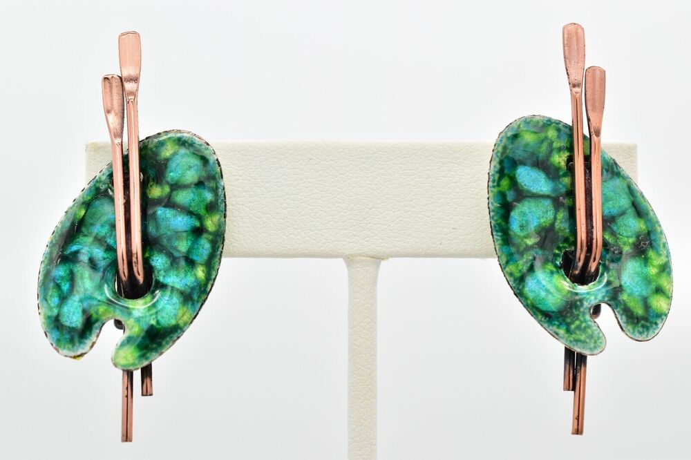 Renoir Vintage Palette Clip On Earrings Enamel Copper Chunky Signed 1940s BinBF